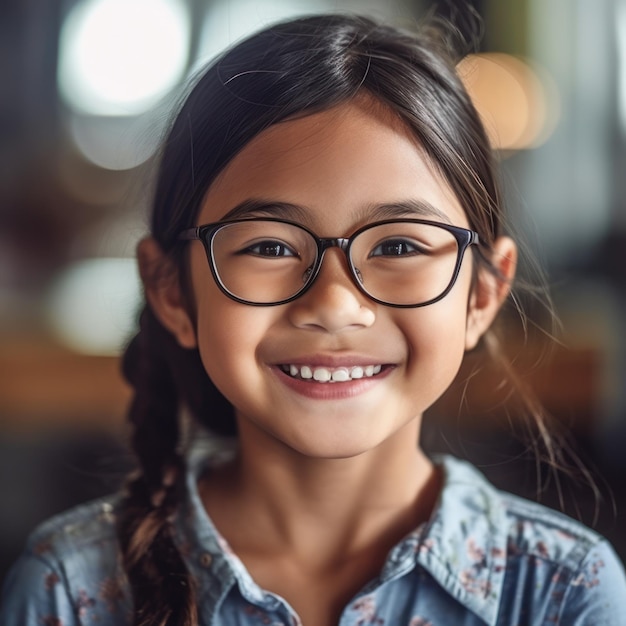 Educación de niñas asiáticas Feliz hermosa niña asiática está sonriendo
