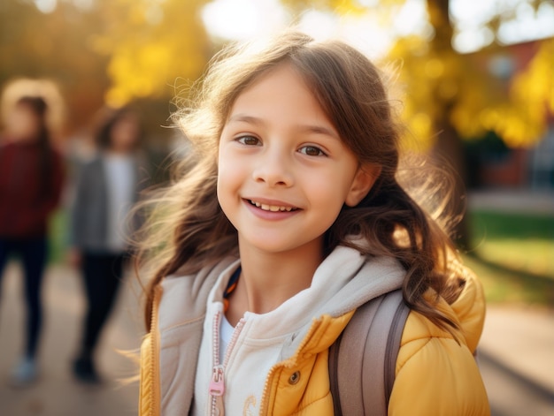 Educación de las niñas La niña feliz y hermosa sonríe IA generativa