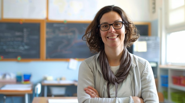 Educadora confiante na sala de aula