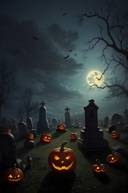 Eerie Graveyard Shadows Halloween Background Eerie Graveyard Halloween Wallpaper gerado por IA