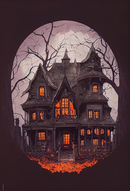 Foto eerie haunted house cutthrough un espectáculo de halloween