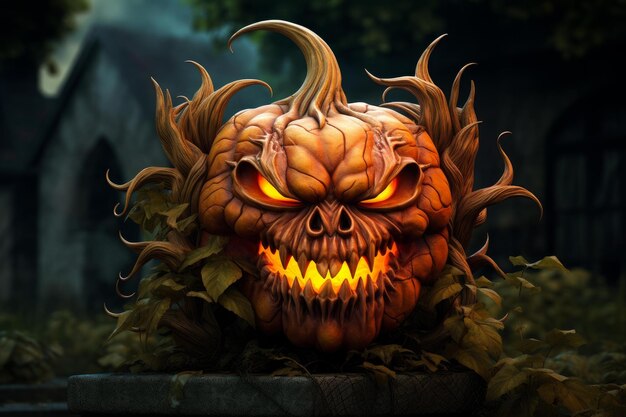 Eerie Pumpkin Halloween gruselig generieren Ai