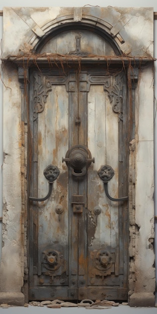 Eerie Vieja puerta Prop Arte Povera estilo gris claro y bronce oscuro