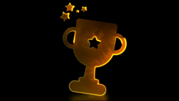 Efecto de brillo de neón en bucle Icono del trofeo del campeón Fondo negro