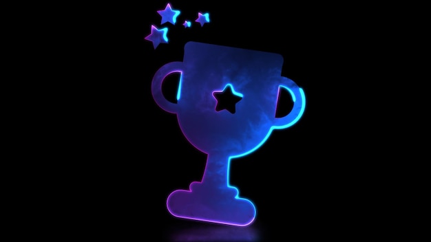Efecto de brillo de neón en bucle Icono del trofeo del campeón Fondo negro