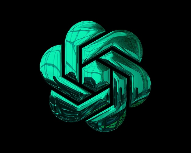Efecto de cromo Elemento de icona de la herramienta de IA de GPT verde brillante