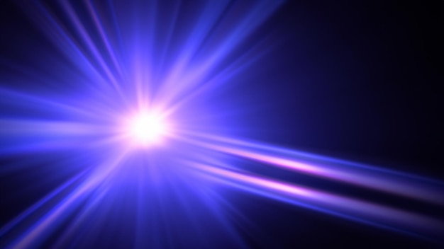 Foto efecto de destello de la lente azul para el diseño de superposición o el modo de mezcla de pantalla destello digital de estallido solar abstracto