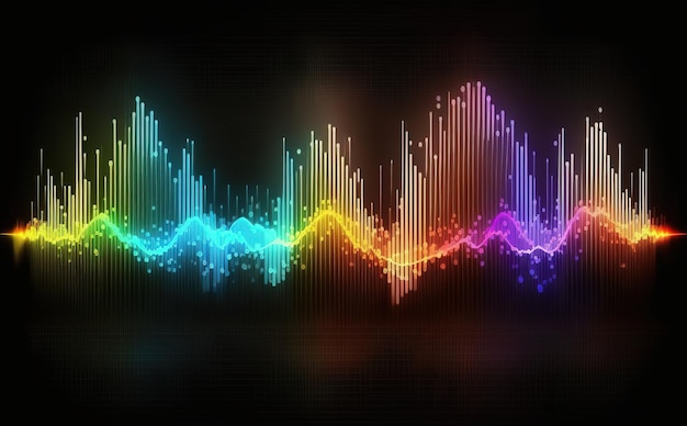 efecto de ecualizador de ondas de sonido con luces de neón de colores sobre fondo negro