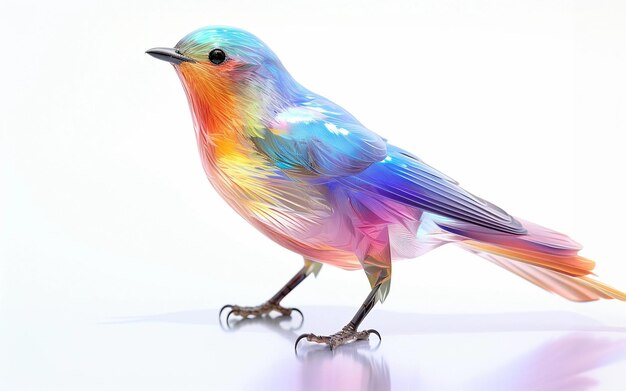 Efecto de espectroscopia del arco iris de pájaro de vidrio translúcido holográfico sobre fondo blanco