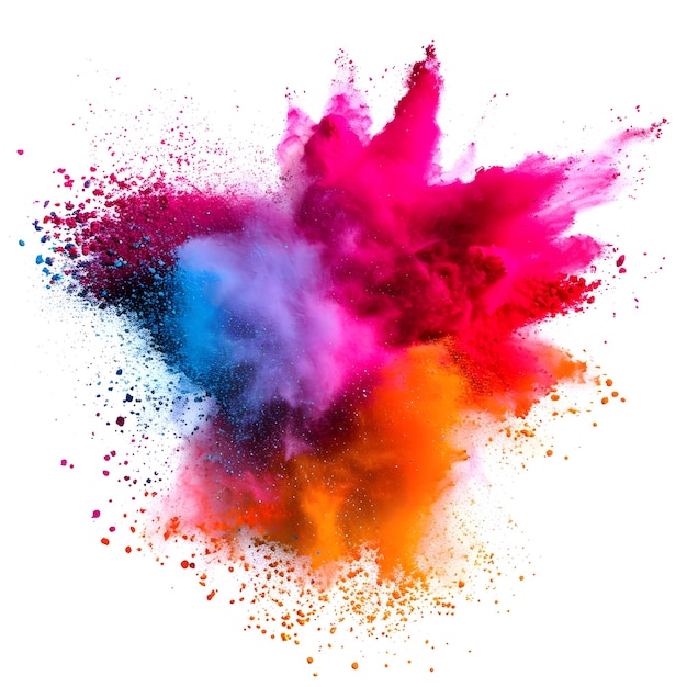 Efecto de explosión de polvo colorido para el diseño Feliz saludos de Holi