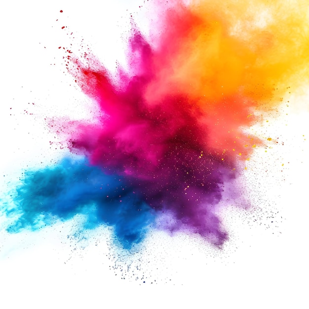 Efecto de explosión de polvo colorido para el diseño Feliz saludos de Holi