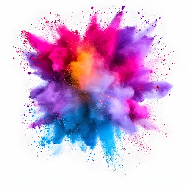 Efecto de explosión de polvo colorido para el diseño Feliz saludos de Holi