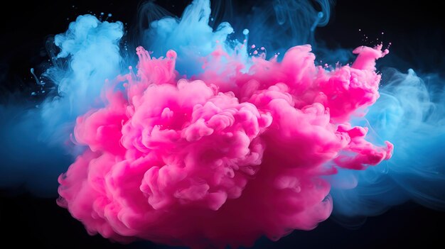 Foto efecto de humo azul y rosa en fondo negro generativo ai