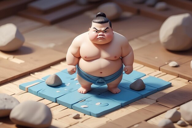 Efecto de iluminación cinematográfico muy detallado, diminuto y lindo de Sumo Wrestler.