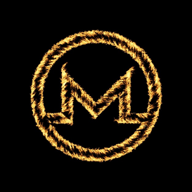 Efecto de llama ardiente en el icono de moneda criptográfica contra un fondo negro