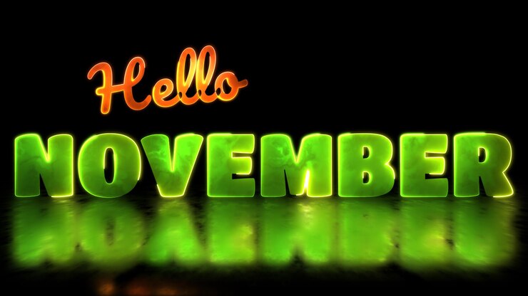 Foto el efecto de marco de neón del mes de noviembre con fondo negro