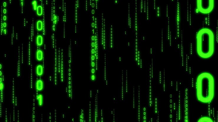 Foto efecto de matriz de código binario verde
