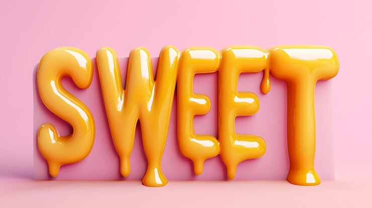 Foto efecto de miel dulce goteando texto con fondo rosado suave