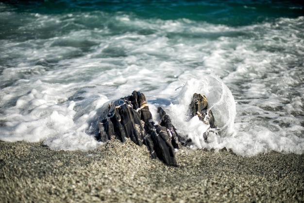 Efecto de movimiento sobre las olas del mar en la orilla.