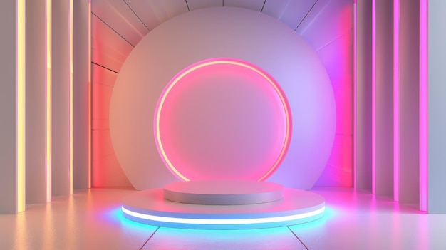 Efecto de pantalla de neón del podio círculo luz eléctrica fondo papel tapiz de estilo moderno imagen generada por IA