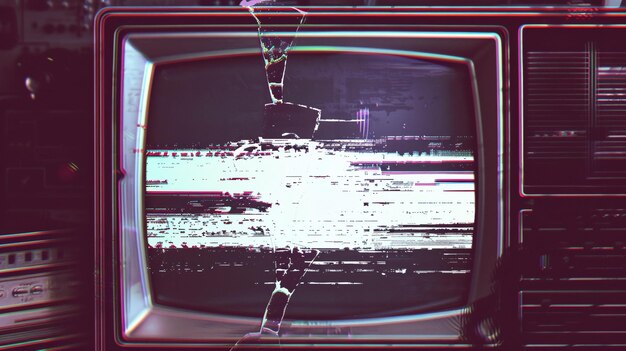 Foto efecto de pantalla de tv retro distorsionado causado por interferencia de píxeles y errores de fallo