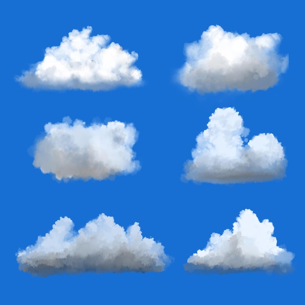 Efecto realista de nubes esponjosas y humo en un fondo transparente