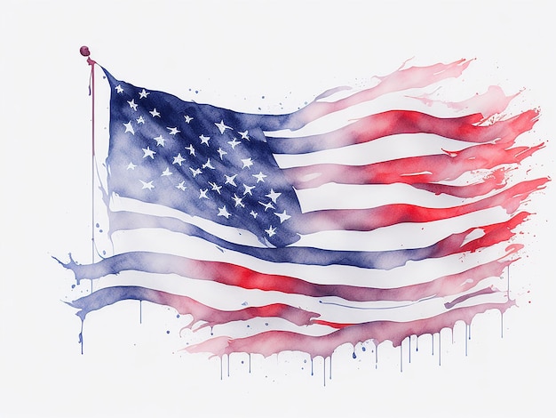 Efecto de salpicaduras de la bandera estadounidense en acuarela