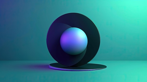 Foto efecto de sombra negra animada en 3d de un círculo azul con una esfera circular al estilo púrpura