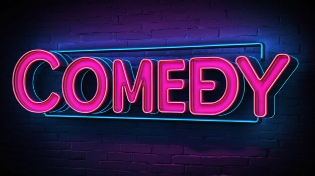 Efecto de texto 3D de comedia de neón con fondo