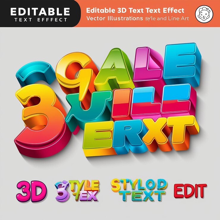 Foto efecto de texto 3d editable ilustración vectorial dibujos animados clipart y diseño de arte de líneas texto 3d editable
