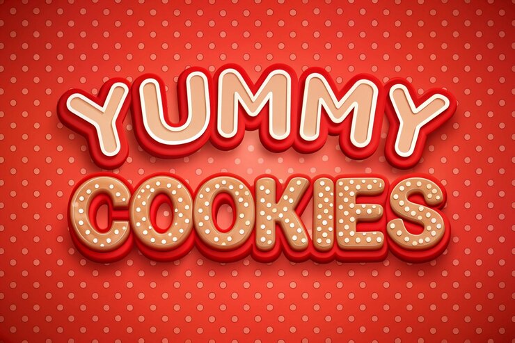 Foto efecto de texto 3d de galletas deliciosas