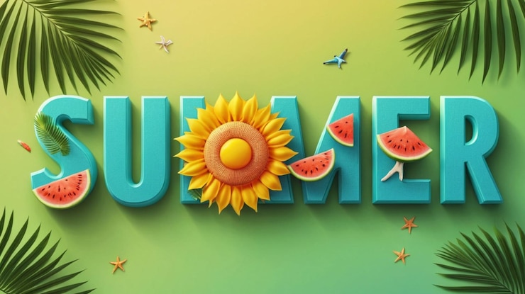 Foto efecto de texto 3d de verano con fondo