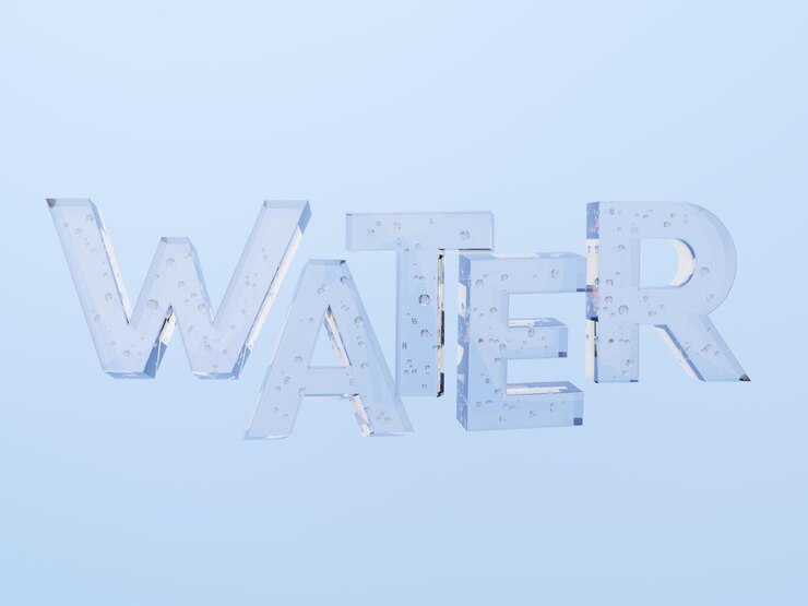 Foto efecto de texto de agua de renderizado 3d con fondo de gotas de agua para alimentos y bebidas de belleza para el cuidado de la piel