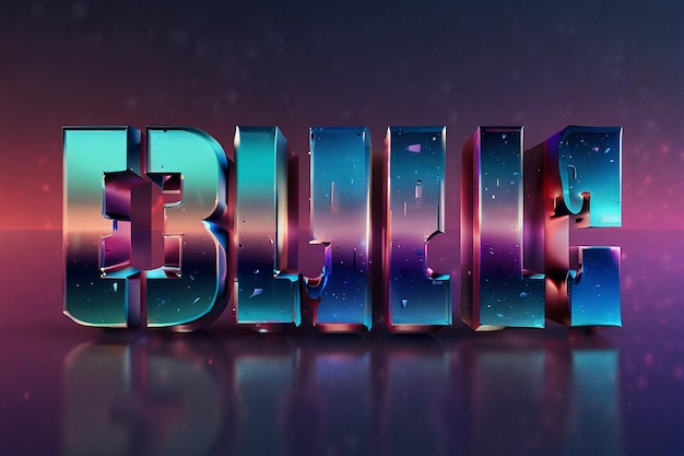 Efecto de texto brillante colorido 3D editable vectorial estilo gráfico de vidrio holográfico púrpura azul