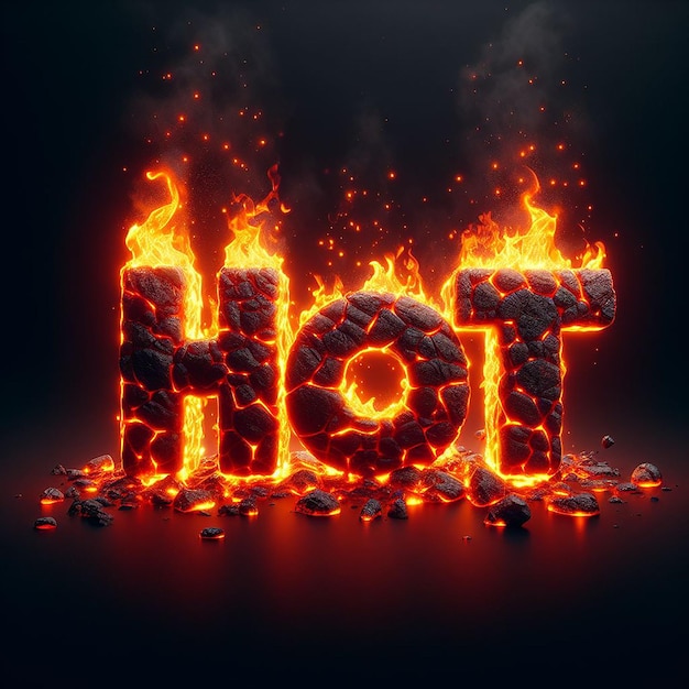 Foto efecto de texto caliente con fuego y carbón efecto de mensaje caliente realista