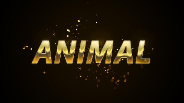 Un efecto de texto dorado con la palabra animal.