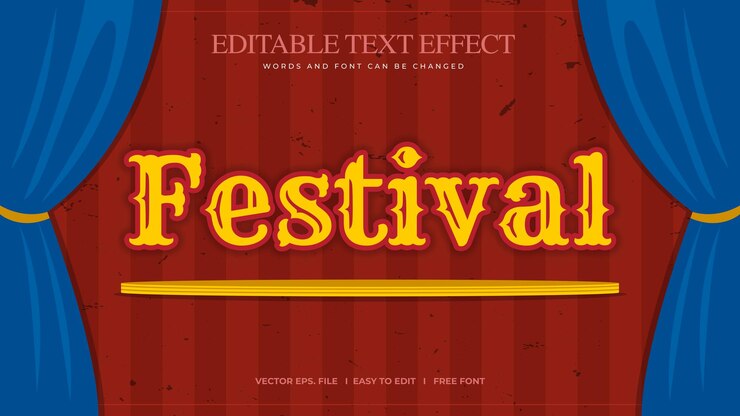 Foto efecto de texto editable del festival tipografía de letras en tema de circo en fondo de franja roja