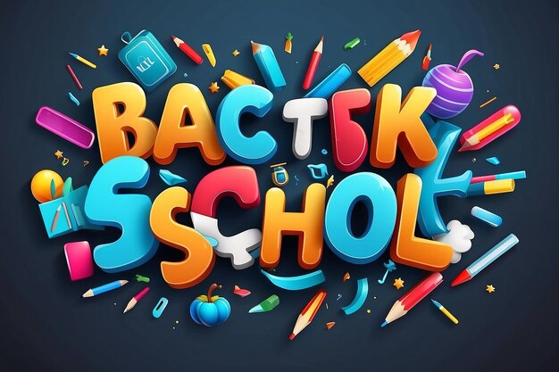 Efecto de texto editable Regreso a la escuela Estilo de plantilla de dibujos animados tradicional 3d vector premium