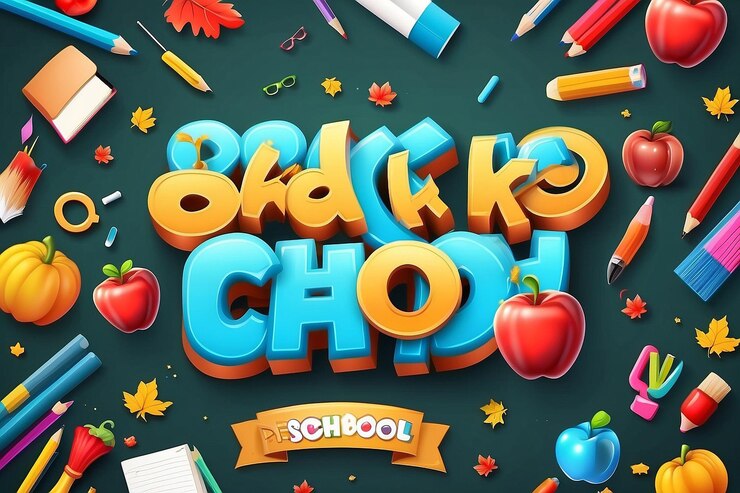 Foto efecto de texto editable regreso a la escuela estilo de plantilla de dibujos animados tradicional 3d vector premium