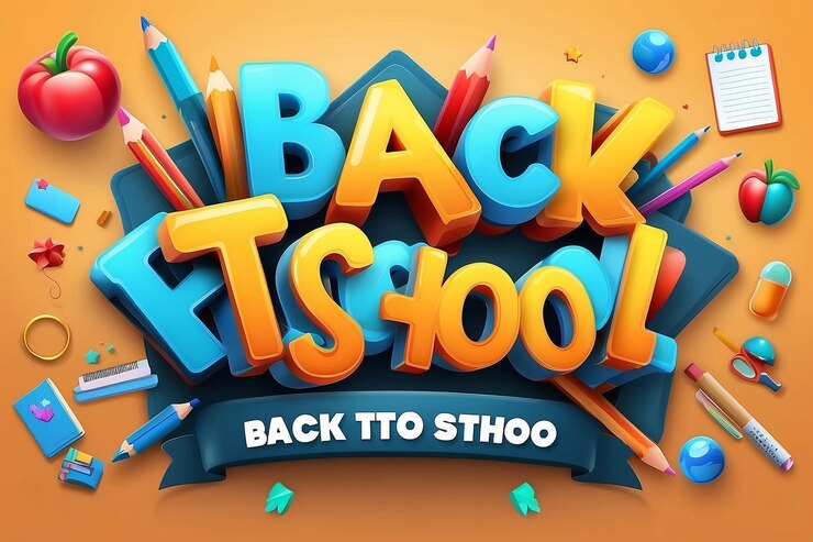 Foto efecto de texto editable regreso a la escuela estilo de plantilla de dibujos animados tradicional 3d vector premium