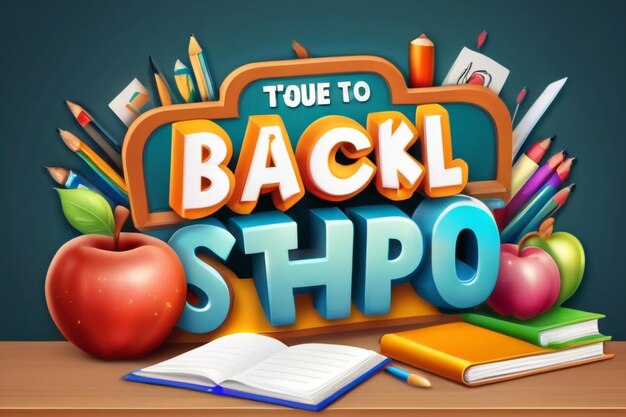 Efecto de texto editable Regreso a la escuela Estilo de plantilla de dibujos animados tradicional 3d vector premium