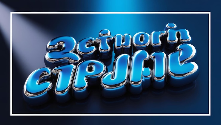 Foto efecto de texto líquido 3d derritiendo letras metálicas con acabado brillante en un fondo de gradiente azul oscuro