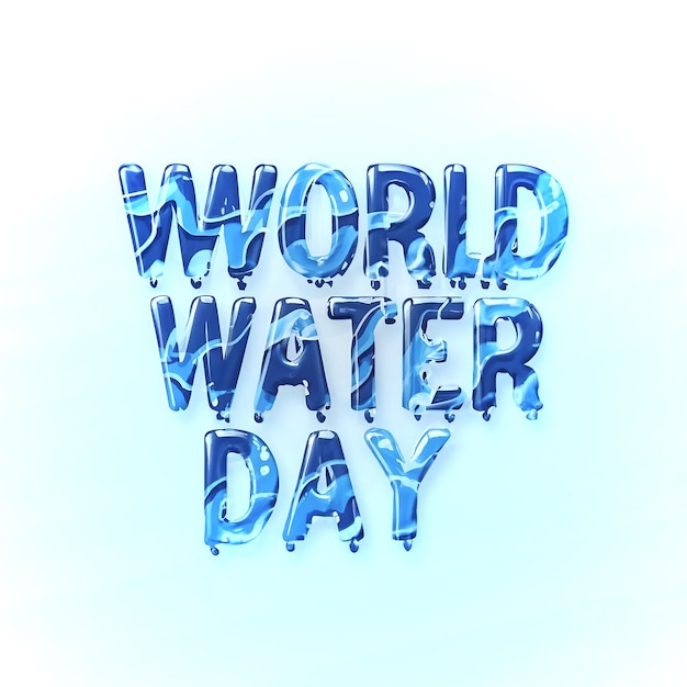 Foto efecto de texto líquido del día mundial del agua en un fondo aislado de gradiente de salpicaduras