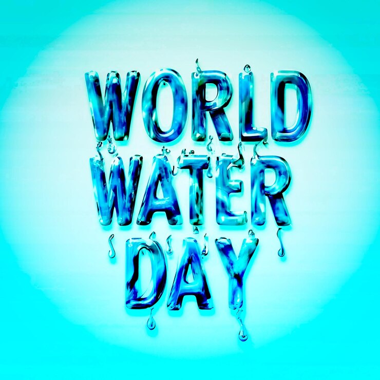 Foto efecto de texto líquido del día mundial del agua en un fondo aislado de gradiente de salpicaduras