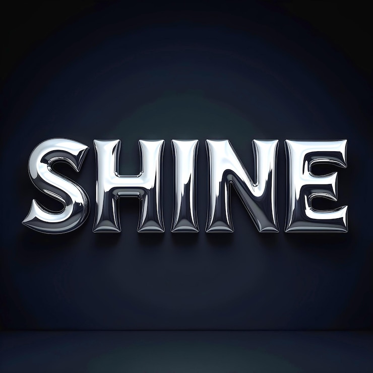 Foto efecto de texto metálico brillante 3d chrome diseño de tipografía shine