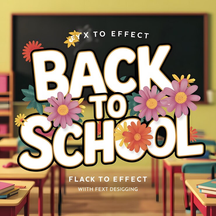 Foto efecto de texto de regreso a la escuela con flores 11