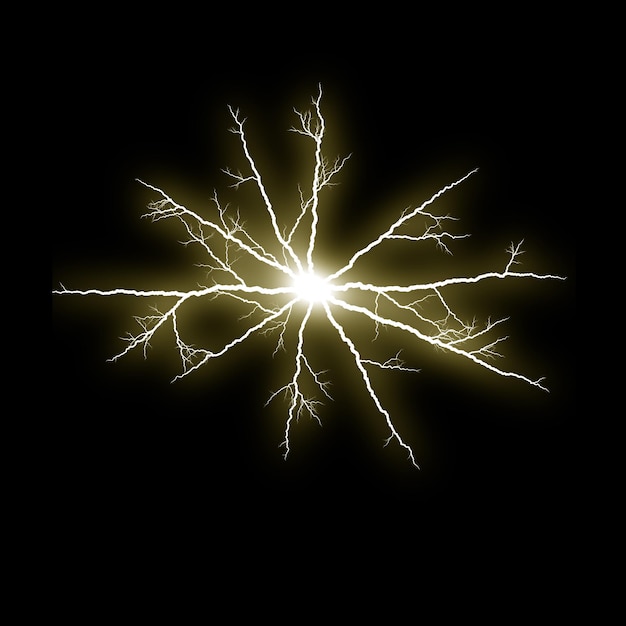 Efecto visual de flash eléctrico realista aislado en el fondo de la noche negra