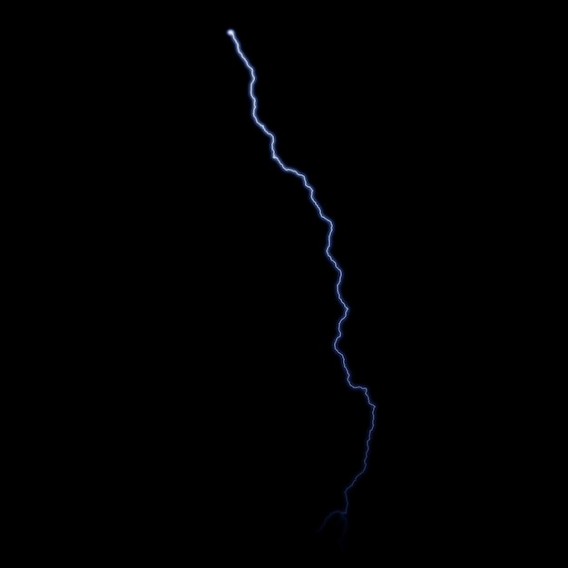 Foto efecto visual de rayo eléctrico realista aislado sobre fondo de noche negra