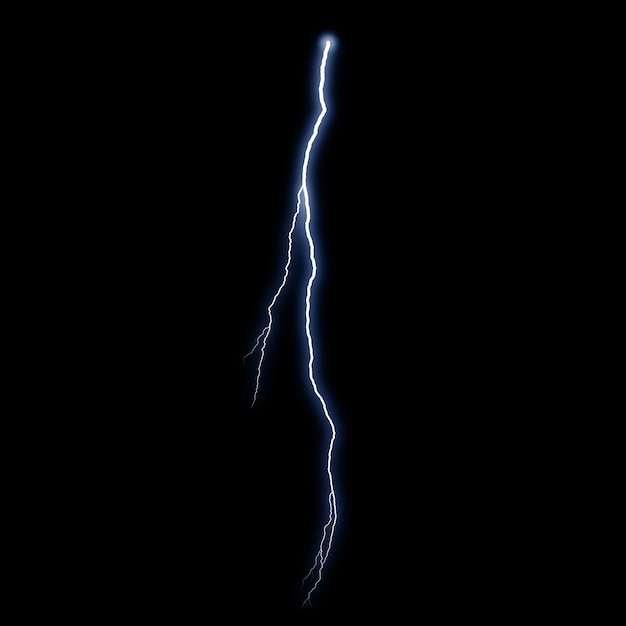 Foto efecto visual de rayo eléctrico realista aislado sobre fondo de noche negra