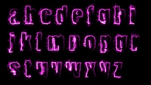 Efectos de brillo de renderizado 3D de los contornos de las letras minúsculas del alfabeto inglés